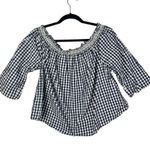 Madewell Smocked Blue & White Gingham Plaid Off The Shoulder Long Sleeve L Photo 2