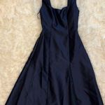 Alfred Sung New Square Neck Satin A-Line navy blue Gown D826 Sz 6 Photo 0