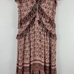 Faherty Bonita Block Paisley Floral Tiered Ruffle V Neck Midi Prairie Dress Red Photo 0