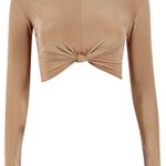 Boohoo Vanessa Knot Front Long Sleeve Crop Top Kim kardashian Photo 0