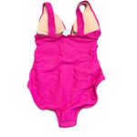 J.Crew  Fuchsia Pink Ruched V Neck Plunge One Piece Swimsuit SZ 12 Beach Vacation Photo 2