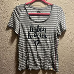Life is Good Striped Listen To Your Heart Shirt Woman’s Size Medium-Holes Flaw Photo 0