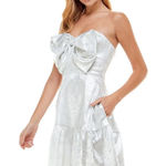 TCEC Silver Strapless Dress Party Cocktail Bow Detail Ruffle Hem L Photo 0
