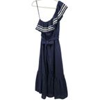 J.Crew  Navy Blue‎ Linen Midi Dress Size M One Shoulder Preppy Summer Sundress Photo 10