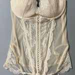 Victoria's Secret Victoria’s Secret Cream Off-White Floral Lace Sheer Mesh Tie-Up Bra Bustier Corset Top Bralette Brassiere Lingerie Size 36B ✨ Photo 0
