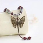 Retro Hollow‎ Copper Butterfly Pendant With Ceramic Beads Necklace Ethnic Style Photo 6