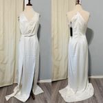 Halston Heritage $495  Cream Satin Draped High Slit Maxi Dress Sz 10 Wedding Prom Photo 3