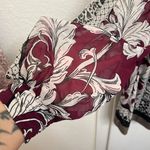 Alfani  Blouse Maroon Floral Long Sleeve Scoop Neck Pullover Size medium Photo 2