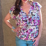 CAbi  Eden purple floral faux wrap blouse #5211 women’s‎ medium Photo 0