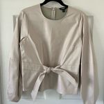 EXPRESS  Faux Leather Tie Front Balloon Sleeve Pleated Off White Cream Top S Photo 1