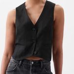Gap  Black Linen Cotton Cropped V Neck Vest Top Women’s Sz XL Photo 0