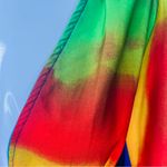 Truth tie dye rainbow balloon sleeve button front cropped shirt / top festival m Blue Size M Photo 2