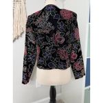 Vtg 80s Womens Black Velvet Purple Floral Gold Crest Button Holiday Jacket Small Photo 1