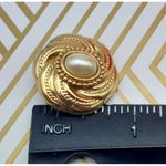 Gold Tone Round Swirl Faux Pearl Textured Clip On Earrings Fancy Wedding Formal Photo 7