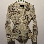 Mossimo Paisley Print Tie Back Blouse Women’s Small S Long Sleeve Boho Retro Top Yellow Photo 0