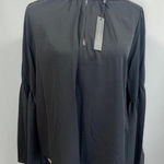 T Tahari  Blouse Womens Size S Black Mock Neck Keyhole Large Bell Sleeve Chic Photo 0