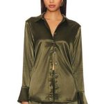 Revolve Remi X Women's Serena Button Up Satin Blouse Dark Green Oversized Sz S Photo 0