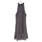 Leslie Fay Halter Geometric Babydoll Dress Women's 14 Navy Dainty Hippie Boho Photo 3