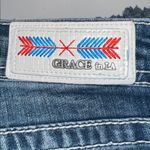GRACE IN LA  jeans size 32 Women's Feather Embroidery Mid Rise Bootcut Jeans Photo 10