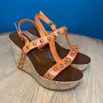 Juicy Couture Kipper Stud Strappy Leather Wedge Sandals Orange Women’s Size 7.5 Photo 0