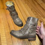 Bussola Prague Taupe Leather Distressed Buckle Straps Belts Combat Zombie Apocalypse Grunge Tom Rider Moto Riding Biker ankle boots cushion insoles rubber outsole anti-slip Photo 0