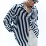 Commense Shift Stripe Turndown Collar Shirt Size S NWOT BLUE/White stripped. Blue Photo 2