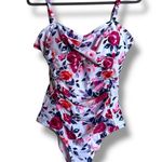Womens Swimsuit Sz XL White Floral Pink Purple White Lavender Print Ruched Front Photo 1