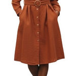 FAVLIX Fashion‎ Rust Orange Button Front Belted Shirt Dress Midi Size L Brown Size L Photo 0