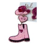 Viola Beaded Dangle Earrings Cowboy Hat Heart Boot Pink Western 2.5" New Photo 3
