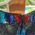 VINTAGE SILK CARINA SEQUIN Black Long Sleeve Shift Dress Beaded M Size M Photo 9