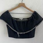 American Eagle Black Denim Statement Collar Neck Crop Top Blouse Medium Photo 0