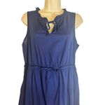 J.Crew  Navy Blue Cotton Ruffle Neck Tie Waist Midi Dress Size 10 Photo 2