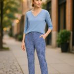 J.Crew Campbell Capri in Abstract Wave Print Sz 6 Blue White Pants Photo 1