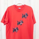 Hanes VTG 80s Women T-Shirt Size XL Red Dog Print Scottish Terrier Holiday Retro Photo 1