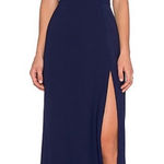 NBD Revolve  Night Fever Plunging Neckline Navy Blue Slit Maxi Dress Size S Photo 0