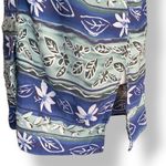 Vintage 90s Top Blue Green Floral Leaf Print Button Up Short Sleeve Shirt Small Photo 3