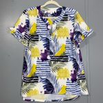 Chico's Chico’s Costa Collage Short Ruffle Sleeve Tunic Blouse Amparo Blue Pattern Med Photo 7