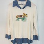 kim rogers New with tags  Cream and Blue Blouse with Scenic Print Photo 0