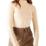 Free People  Hooked On You Wheat Mock Neck Embroidered Long Sleeve Top Size S NWT Photo 0