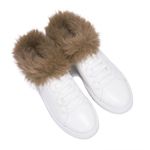 Cape Robbin NWT White Slip on Sneakers with Faux Brown Fur Trim Sz 10 Style Vibe Photo 2