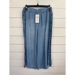 FOR THE REPUBLIC  Chambray Size S Wide Leg Side Button Frayed Hem Ankle Photo 1