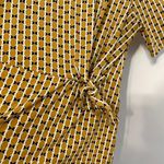 Ann Taylor Factory Faux Wrap Dress Mustard Navy Geometric Side Tie Fit & Flare L Photo 7