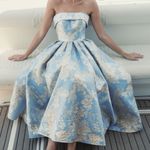 Mac Duggal  20726 Blue Strapless Brocade Midi Dress with Pockets Photo 2