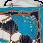 Vintage Ninto 100% Silk Square Hand Rolled Scarf Equestrian Blue Turquoise Photo 10