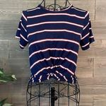 Gaze navy and white burgundy, striped short sleeve crop top Blue Photo 0