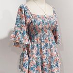 Hailey & Co. Women's Ivory Multicolor Floral Smocked Peplum Top Size S Photo 1