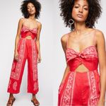 Free People Linen Bohemian Wide Leg Cut Out Jumpsuit in Red Bandana Size 2 Photo 2