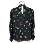 ZARA High Neck Z1975 Floral Nature Animal Print Blouse Black Size Medium Photo 6