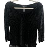 Style & Co Style Co Black Velvet Geometric Burnout Fringe Top 3/4 Sleeve Women's Size Small Photo 1