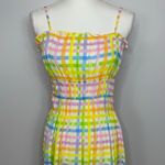 Celina Moon Pastel Plaid Mini Dress Women Large Smocked Sundress Summer Beachy Yellow Photo 2